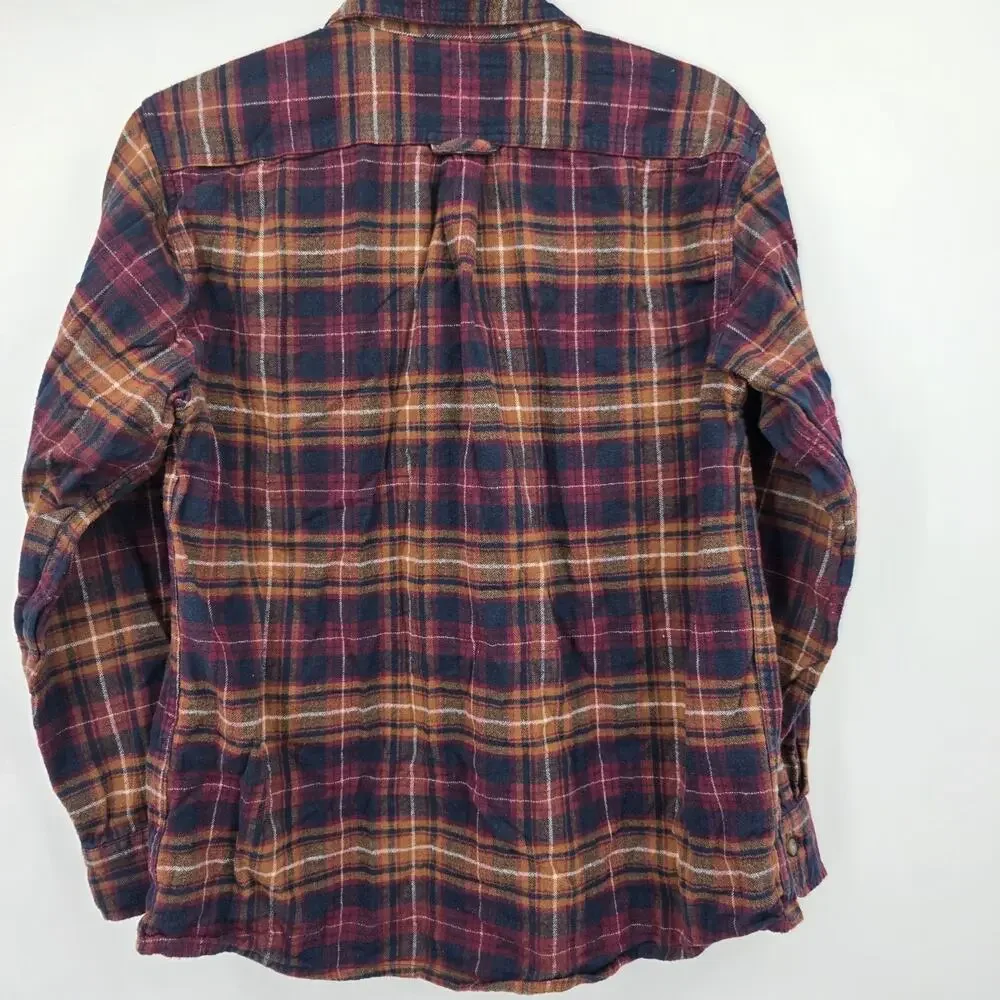 Eddie Bauer Shirt Men's Medium Long Sleeve Button Up Blue Orange Plaid Flannel